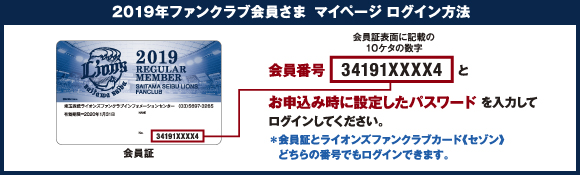 ステータスカードとライオンズファンクラブセゾンカードどちらの番号でもログインできます!
